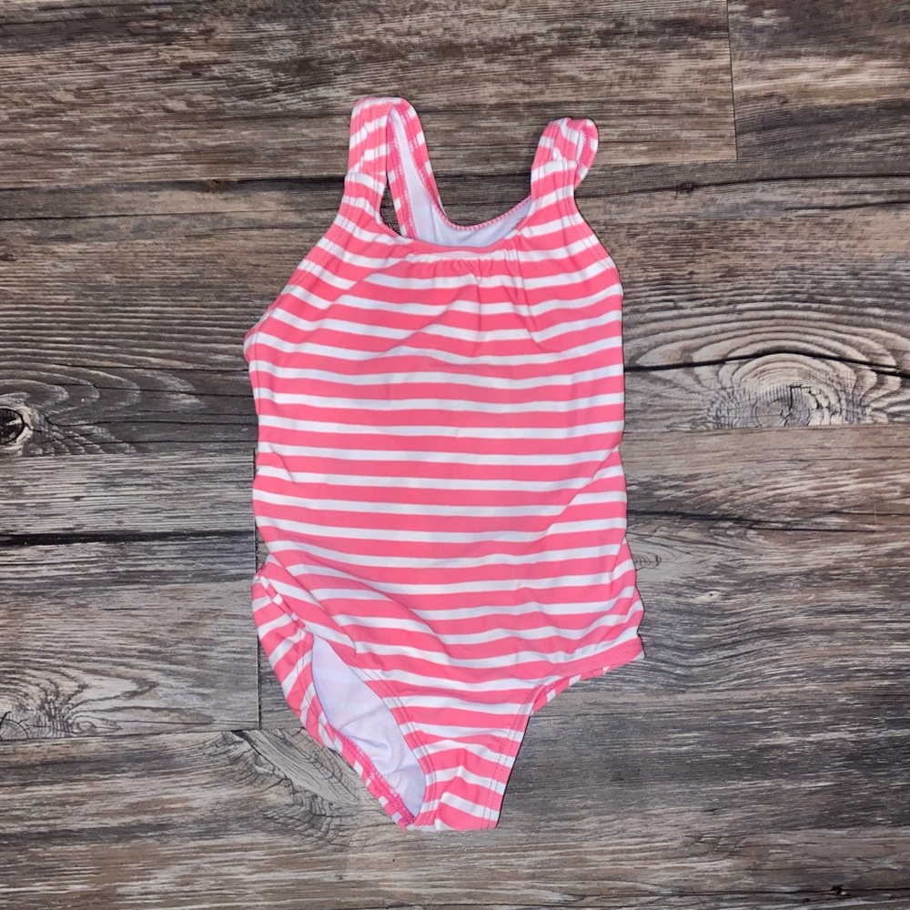 Girls Pink and White Striped One-Piece Swimsuit